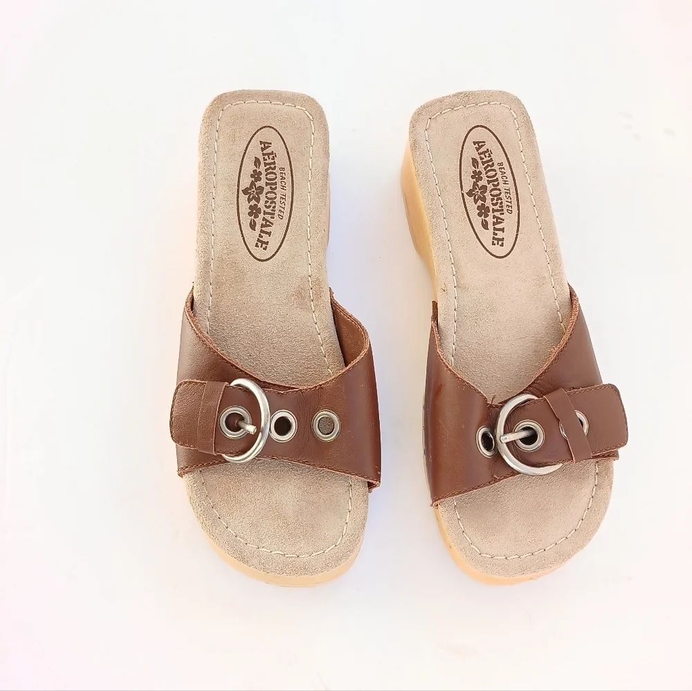 Vintage Y2K Platform Sandals Wooden Leather Slide